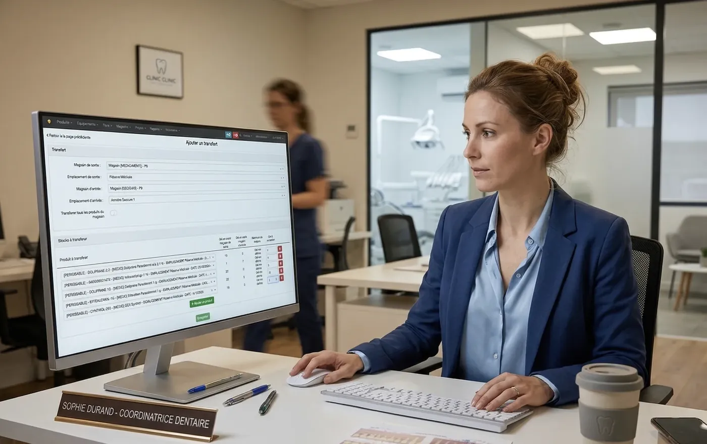 Coordinatrice créant un transfert inter-cabinets sur GSE-Web, carte de France avec cabinets connectés
