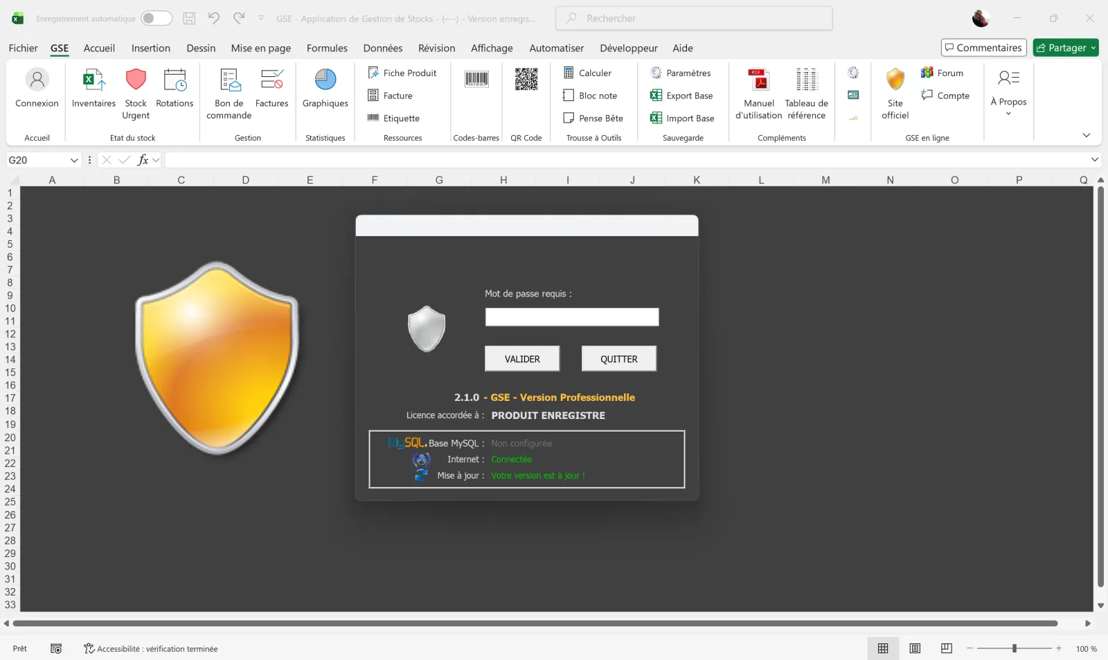 GSE Excel — secure login screen with username and password