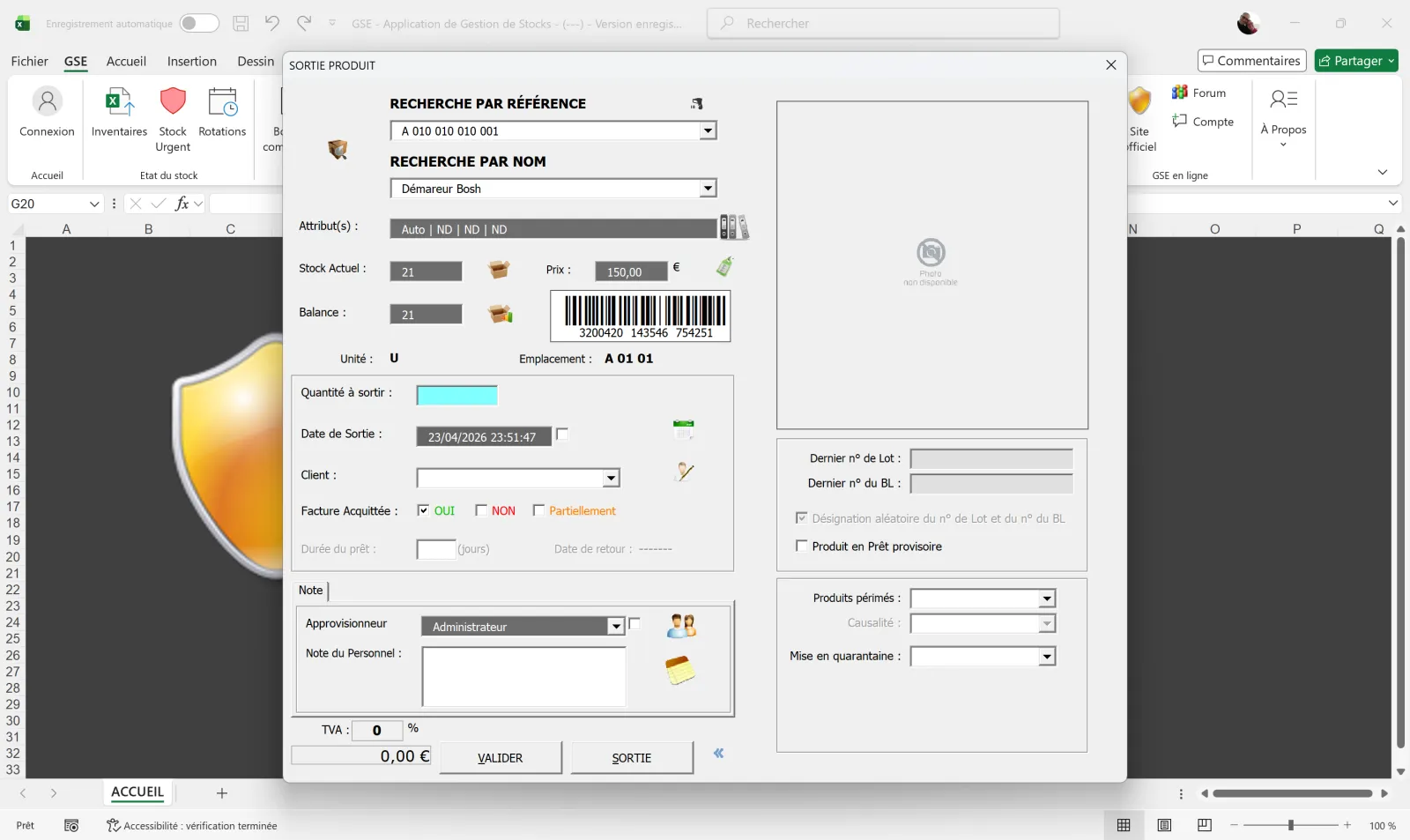 GSE Excel — stock removal form for sale or consumption